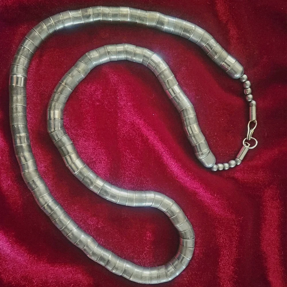 Vintage Sterling Silver Stacked Beaded Snake Tube Necklace - Picture 5 of 5